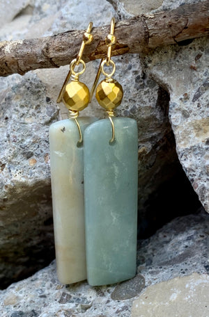 Amazonite and Bronze Slab Drop Earrings