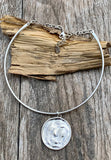 Robert Lee Morris Soho Brushed Silver Circle Pendant Choker Necklace