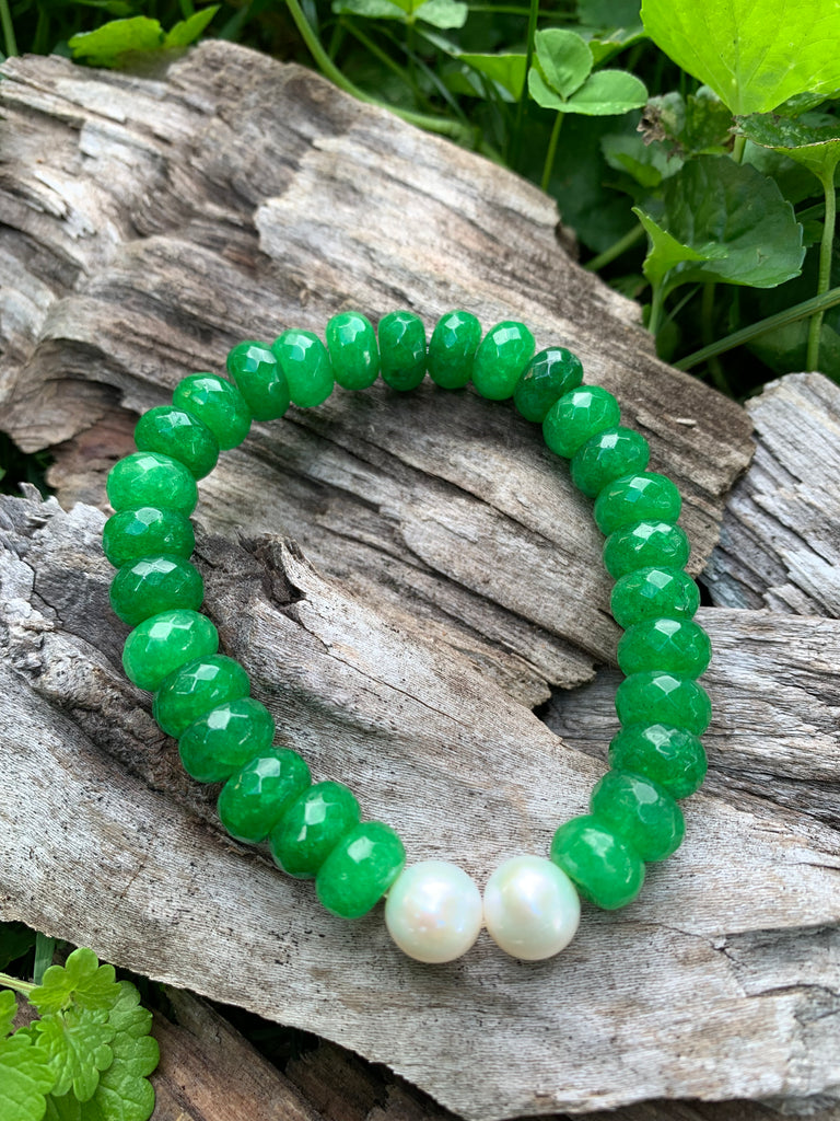 Green Quartz and Pearl Gemstone Bracelet