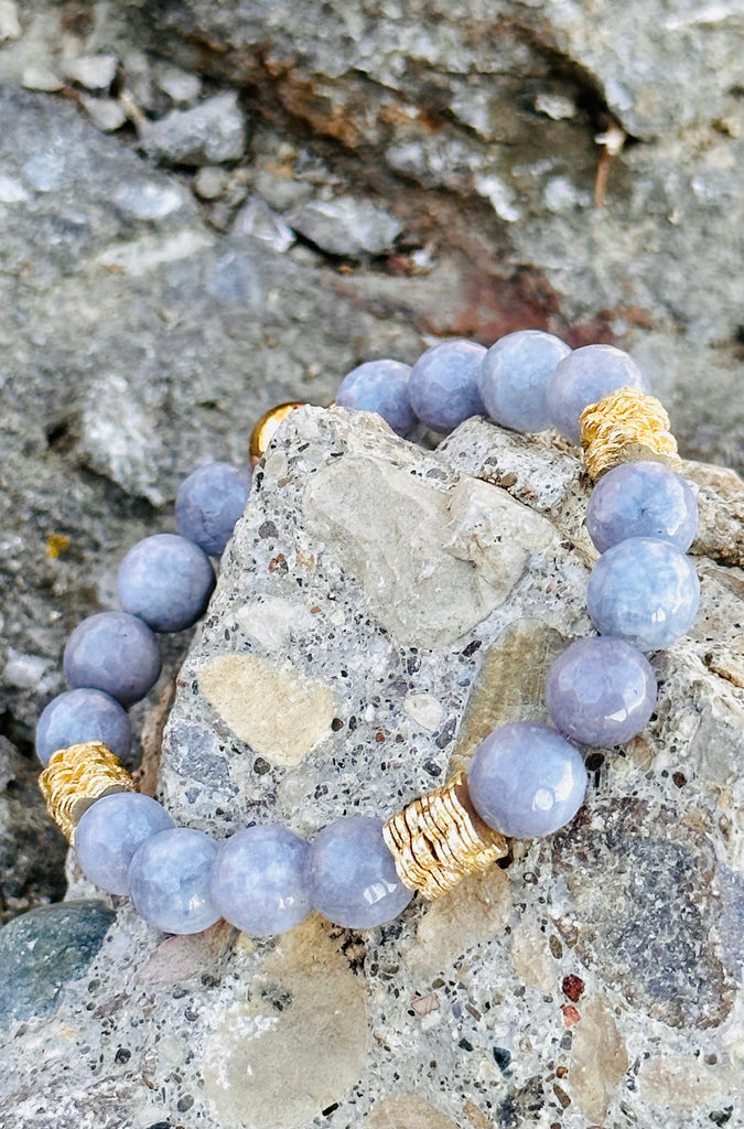 Faceted Gray Jade and Gold Bracelet