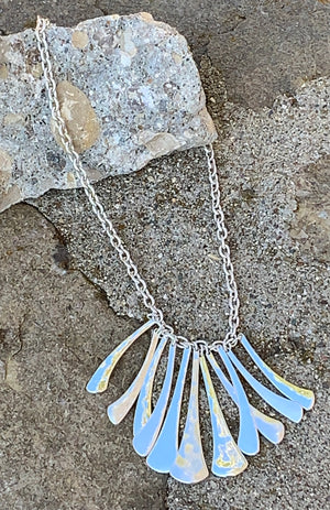 Robert Lee Morris Soho Silver Tone Geometric Sculptural Stick Fan Necklace