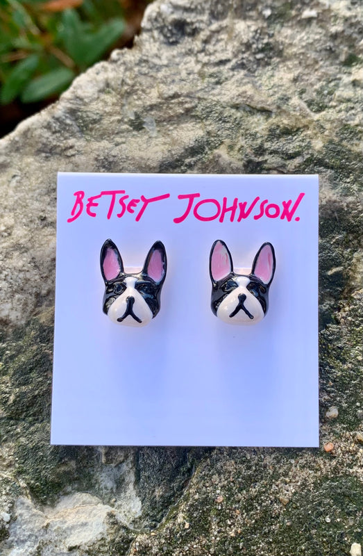 "Frenchie" Bulldog Black & White Stud Earrings