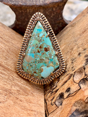 Refined Arrowhead Turquoise and Bronze Ring Size 9