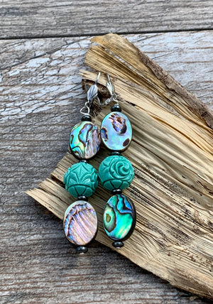 Abalone Shell & Turquoise Magnesite Drop Earrings