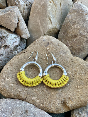Yellow Wrapped Leather Drop Earrings
