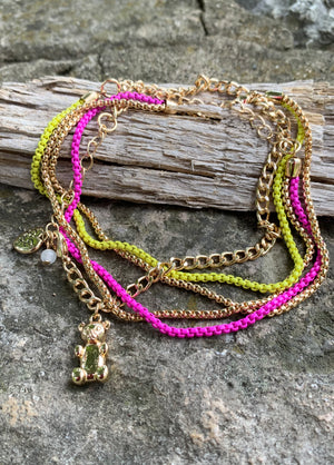 Betsey Johnson Gummy Bear Charm & Colored Chain 3-Piece Anklet Set