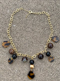 Midnight Black Onyx, Agate & Tortoise Chain Link Drop Pendant Necklace