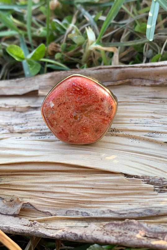 Orange Sponge Coral Abstract Statement Ring Size 8