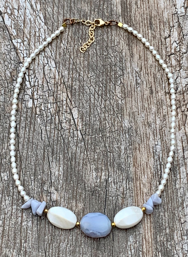 Beaded Pearl & Agate Necklace
