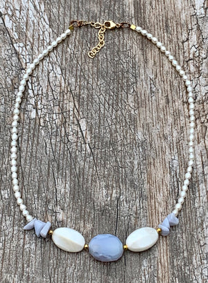 Beaded Pearl & Agate Necklace