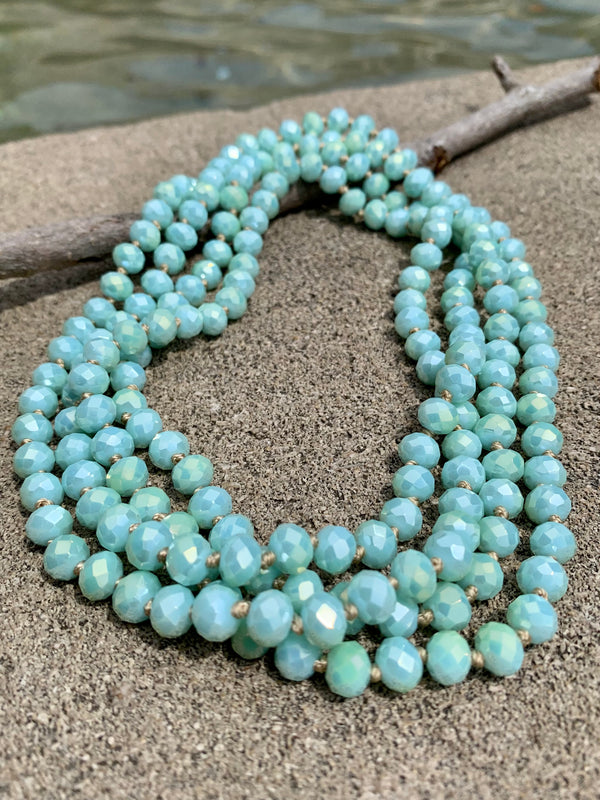 Mint Fire Polished Glass Endless Beaded Necklace