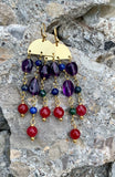 Scarlet Quartz, Amethyst, Chrysocolla, & Bronze Hanging Earrings