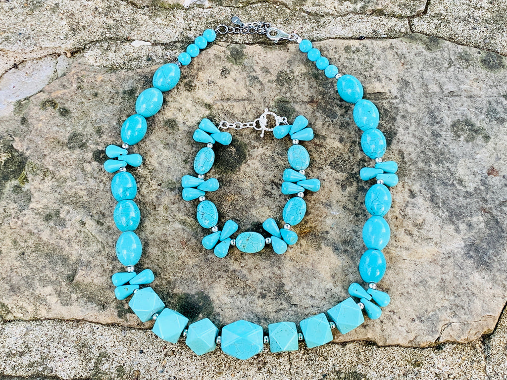 Barse Turquoise Magnesite Drops of Nuggets Sterling Silver Necklace