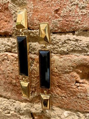 Vince Camuto Tropical Equinox Black & Gold Dangle Drop Earrings