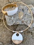 Robert Lee Morris Soho White Patina & Gold Disc Pendant Collar Necklace