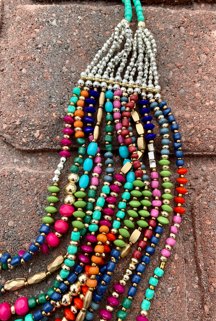 Gold & Silver Multi-Color Multi-Layered Beaded Necklace
