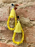 Barse Yellow Magnesite Beaded Teardrop Earrings with Fringe Tassels