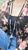 Barse Black Mother of Pearl, Agate, Quartz, Onyx and Hematite Tassel Necklace
