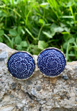 Blue Floral & Silver Button Clip-On Earrings
