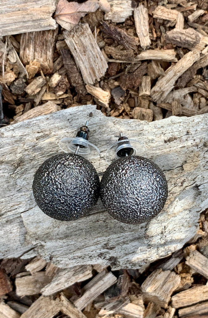 Textured Gray Hematite Ball Stud Earrings