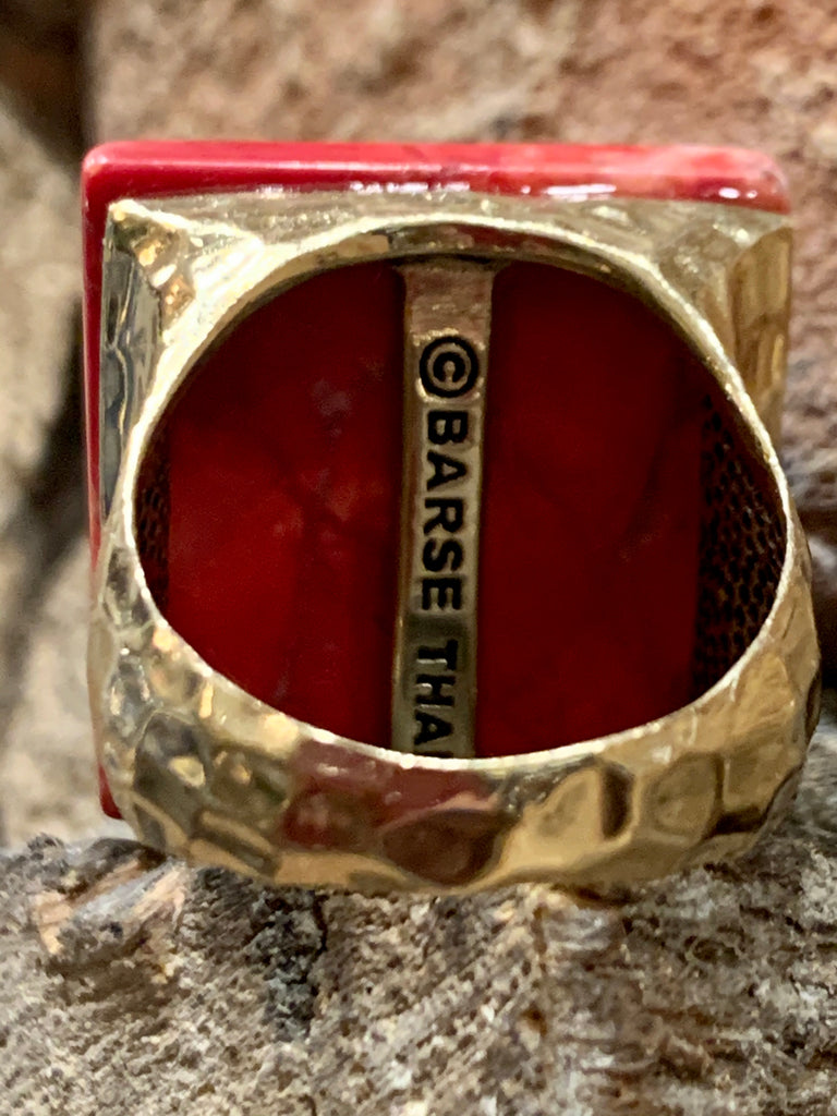 Vintage Barse Genuine Copper Thai 9.25 Red Coral Pyramid Ring