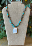 Abalone and Turquoise Magnesite Selenite Pendant Necklace