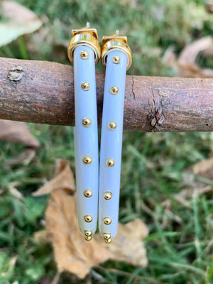 White & Gold Studded Hoop Earrings