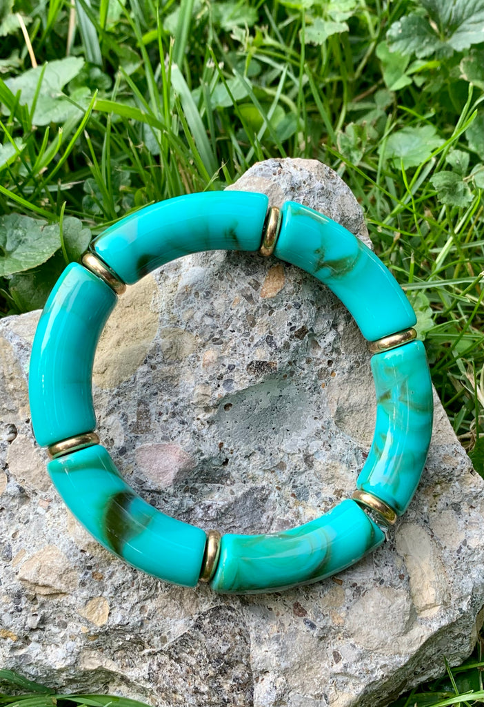 Turquoise Hued Marbled Resin Link Bracelet