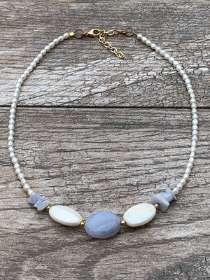 Beaded Pearl & Agate Necklace