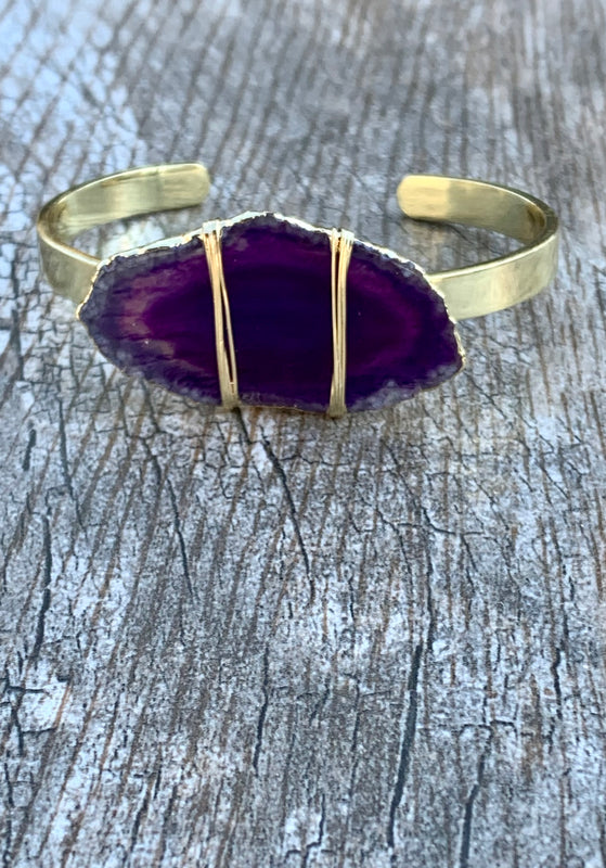 Bronze & Agate Slab Cuff Bracelet