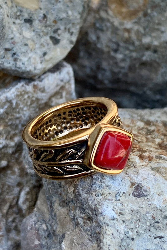 Red Howlite & Bronze Single Stack Ring