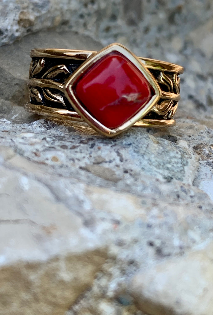 Red Howlite & Bronze Single Stack Ring