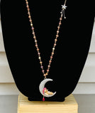 Betsey Johnson Get Your Wings Bear Moon Long Pendant Necklace in Blush