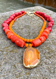 Bamboo Multi-Color Coral & Agate Pendant Necklace