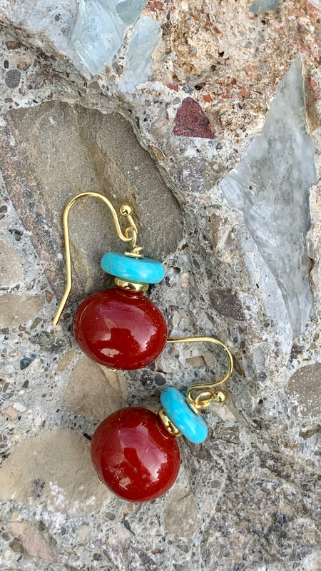 Turquoise Magnesite & Carnelian Drop Earrings