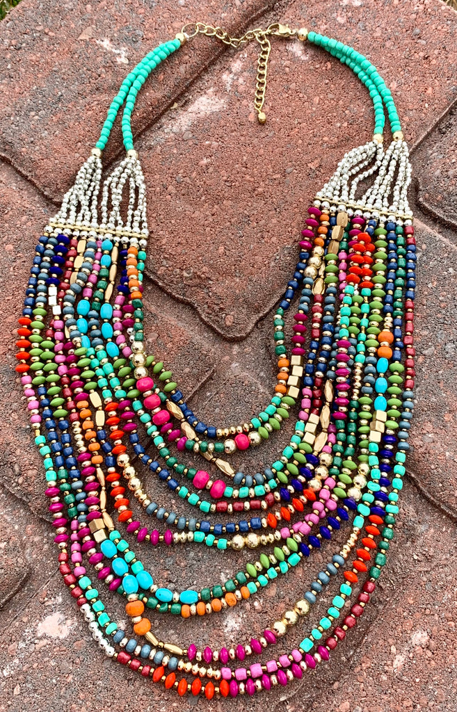 Gold & Silver Multi-Color Multi-Layered Beaded Necklace