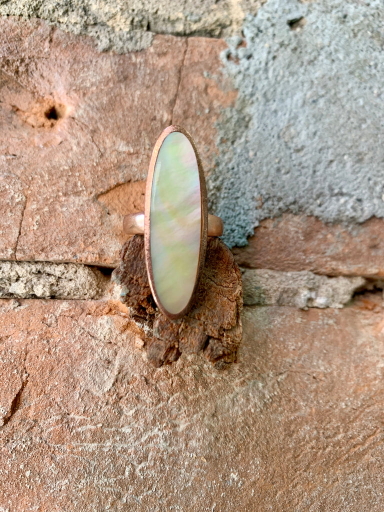 Copper Sleek Lines Mother of Pearl Ring Size 8