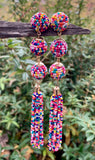 Multi-Color Marci Beaded Tassel Linear Statement Earrings