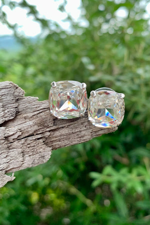 Silver & Crystal Square Stud Earrings