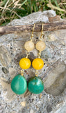 Yellow Jade, Agate & Turquoise Magnesite Beaded Drop Earrings