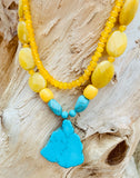 Yellow Quartz Double Strand Necklace with Turquoise Magnesite