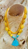 Yellow Quartz Double Strand Necklace with Turquoise Magnesite