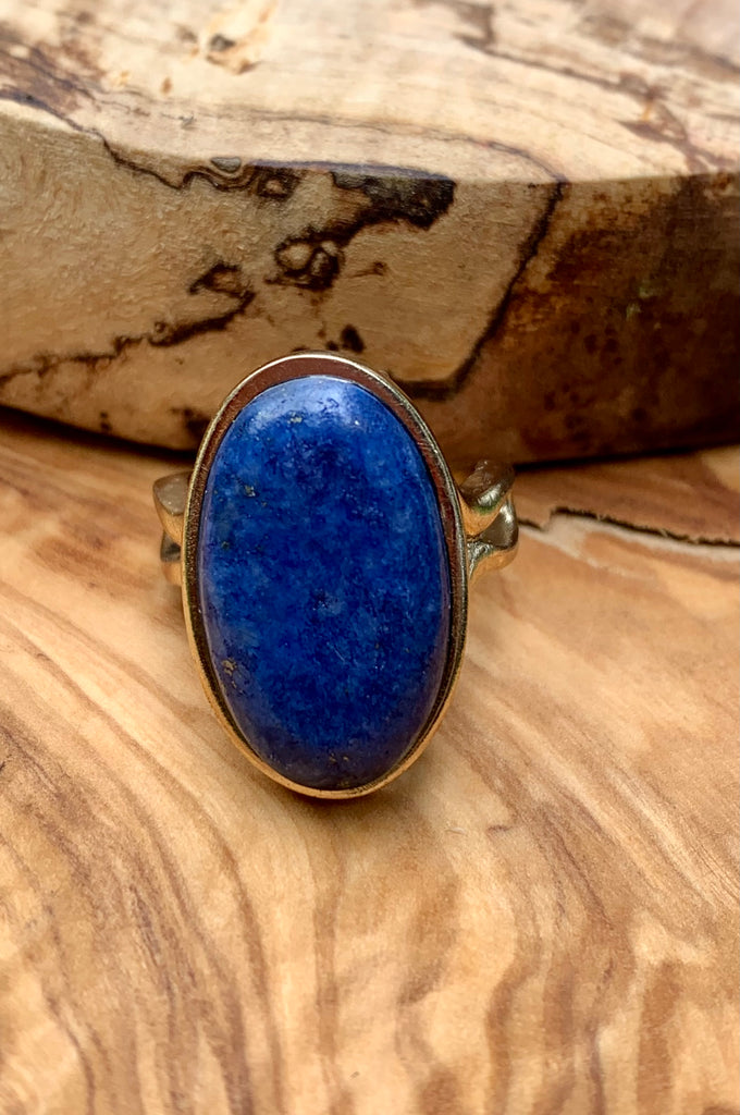 Lapis & Bronze Oval Statement Ring Size 8
