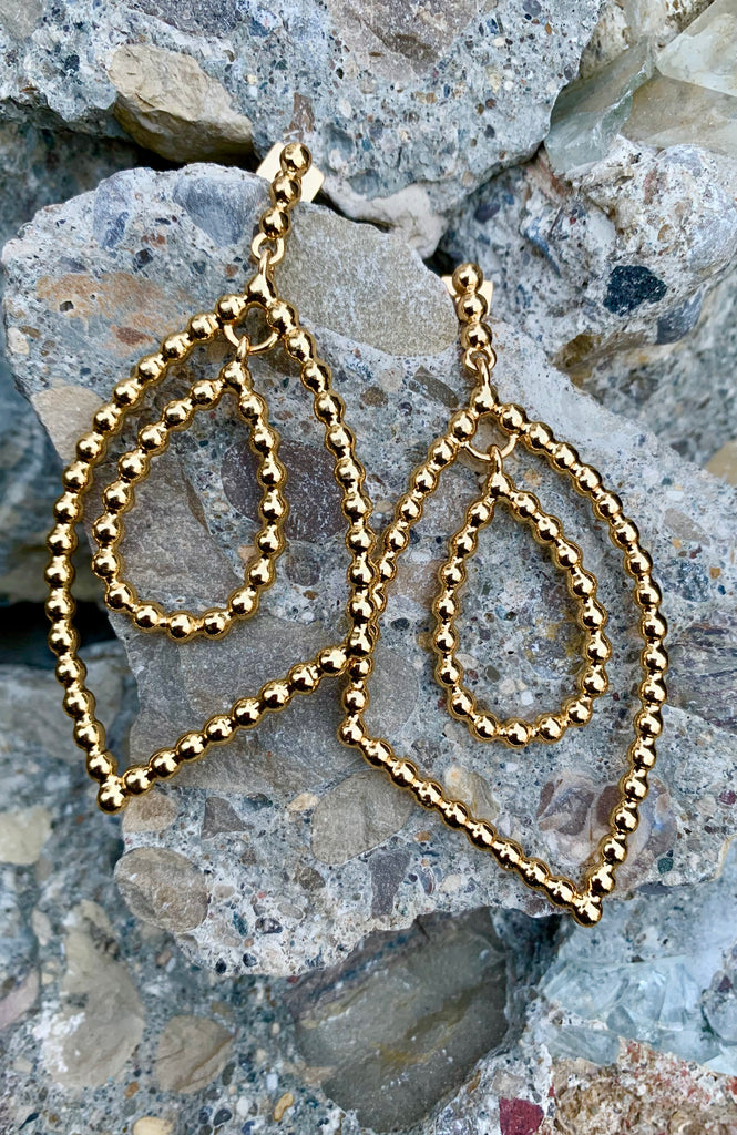Gold Beaded Linear Double Drop Earrings