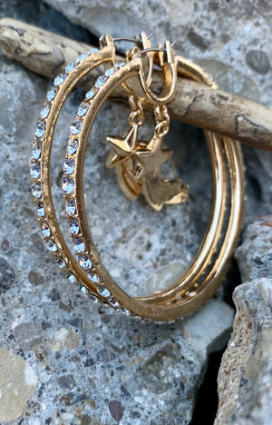 Betsey Johnson Celestial Star Pave Gold Hoop Earrings