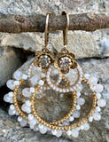Gold-Tone Pavé Pearl Flower & Bead Open Drop Earrings