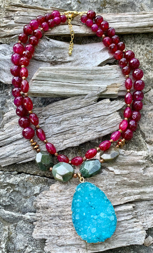 Scarlet Quartz, Canadian Jade & Quartz Pendant Necklace
