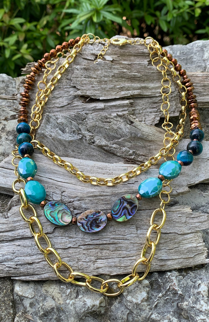 Sparkle Abalone Multi-Chain Layered Necklace