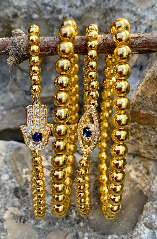 Arm Candy Hamsa Hand + Third Eye Brass Multi-Beaded Bracelets