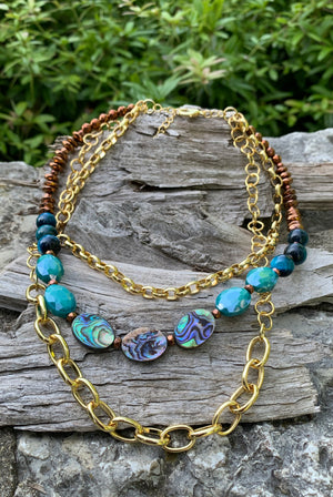 Sparkle Abalone Multi-Chain Layered Necklace